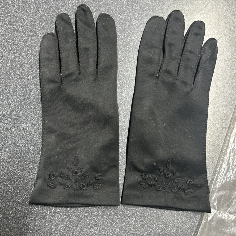 Vintage ARIS Cotton Gloves Embroidered Small Black Germany